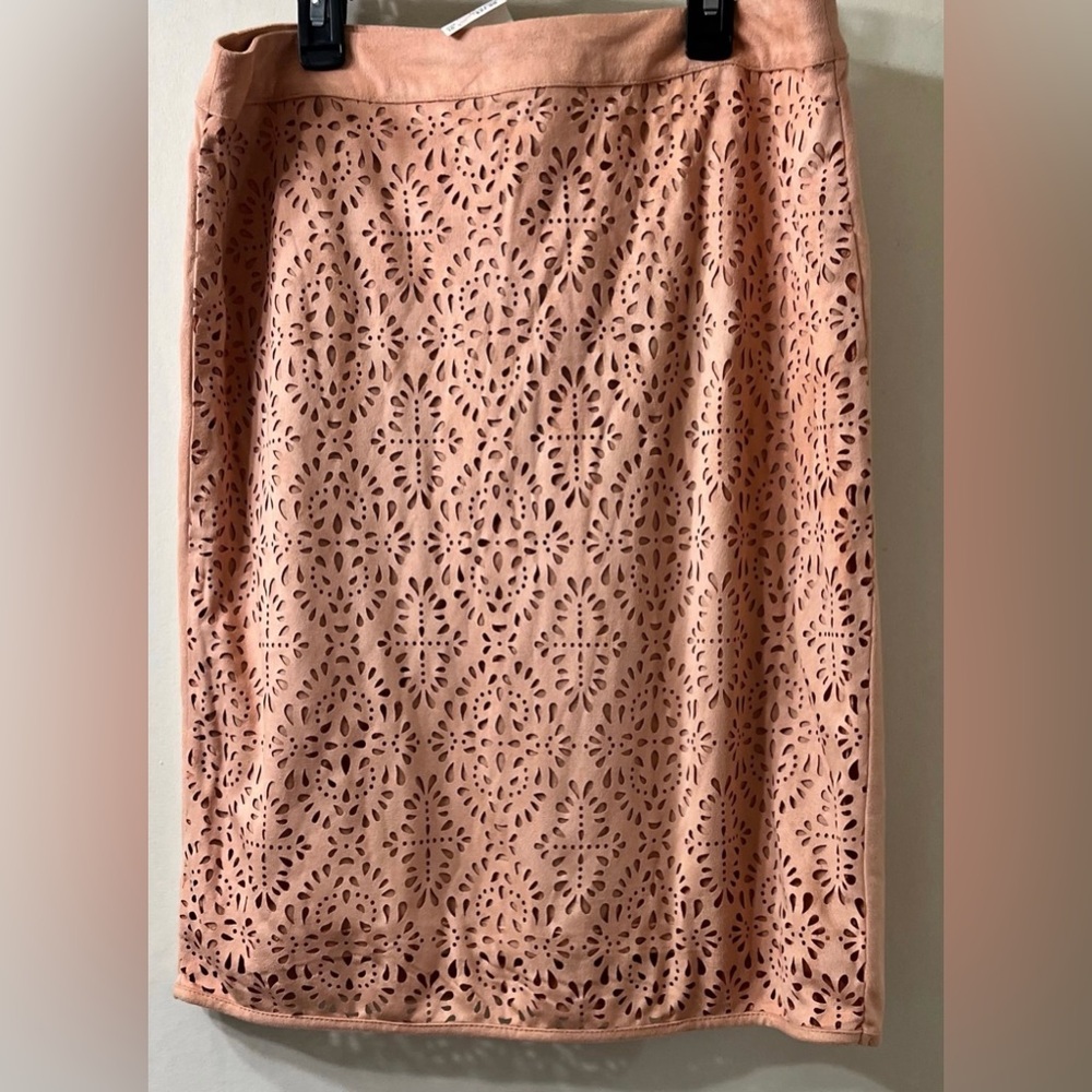 Cato Peach Lace Midi Skirt faux suede